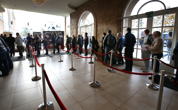 People queueing at the Auto Trade Expo 2016 in the Citywest convention center.