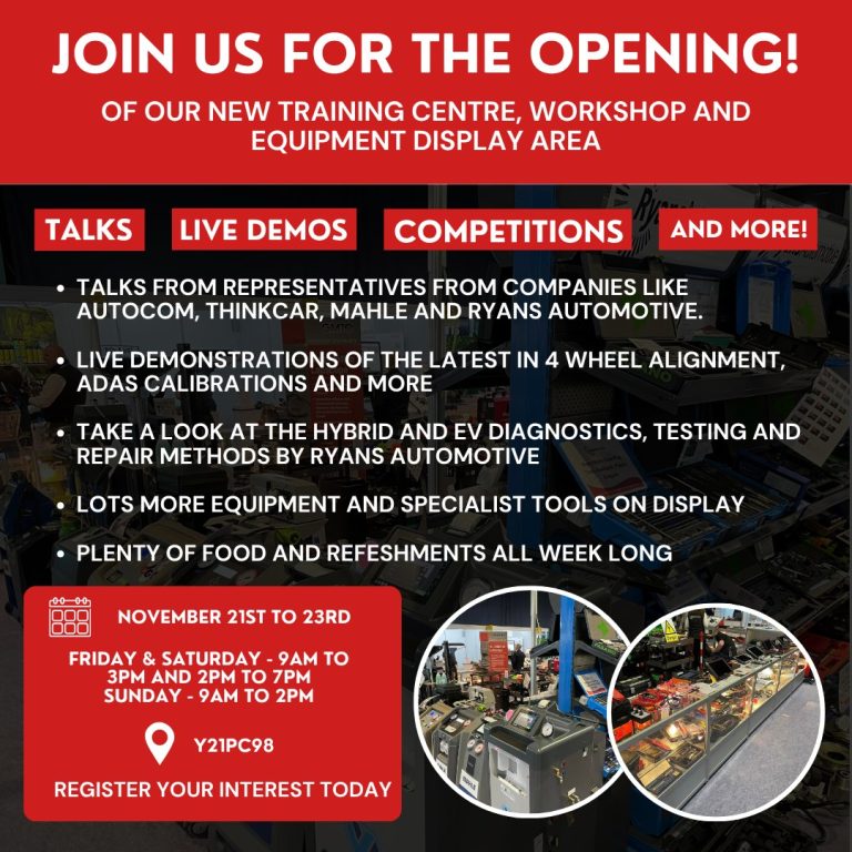 Ryans Automotive is hosting a series of open days across the weekend to celebrate the opening of its new training centre, workshop and equipment display area. Taking place at Ryans Automotive in Enniscorthy, Co Wexford (Y21 PC98) from Friday 21st to Sunday 23rd November, each of the three days will feature engaging demonstrations and insightful talks from representatives of companies like Autocom, Thinkcar and Mahle.