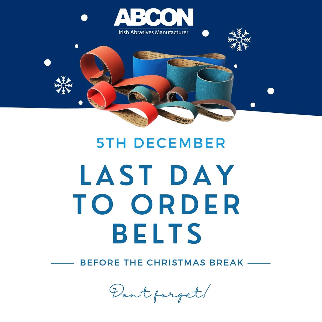 Abcon Industrial Products is reminding customers that all belt orders must be placed on or before Friday, 5th December, for guaranteed delivery before Christmas. For queries email sales@abconireland.